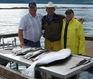 Blue Heron; August 1, 2012; Lawrence, Dan, and Wally; 36 lb halibut, 9 salmon, 4 Grey Cod, 6 crab